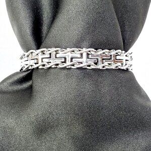 Mens LYNX Stainless Steel Sideways Cross Railroad Chain Bracelet 8.5 Inches
